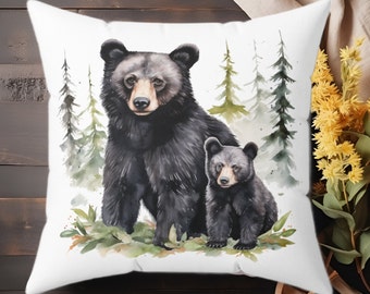 Bear Pillow, Pillow Cover, Black Bear Pillow, Bear Decor, Log Cabin Decor, Black Bear, Pillow Case, Cabin, Bear Gift, Home Decor, Rustic