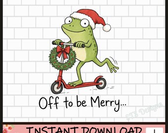 Partindo para o Natal, PNG, Sapo de Natal na Scooter, Design para Camiseta, Digital