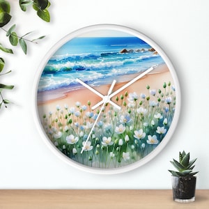 Coastal clock, Coastal Decor, Beach Coast, Tropical Beach Decor, Coastal Wall Art, Coastal Art, Gift for, Floral Wall Clock, Beach themed