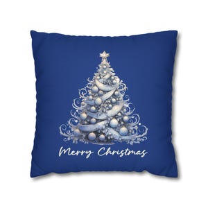 Blue and Silver Christmas Pillow, Pillow Cover, Blue and Silver, Christmas Pillow, Blue Xmas, Blue, Silver, Vintage, X-mas, Pillow Case,