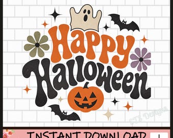 Happy Halloween PNG, Retro Halloween, Tshirt Design, Digital