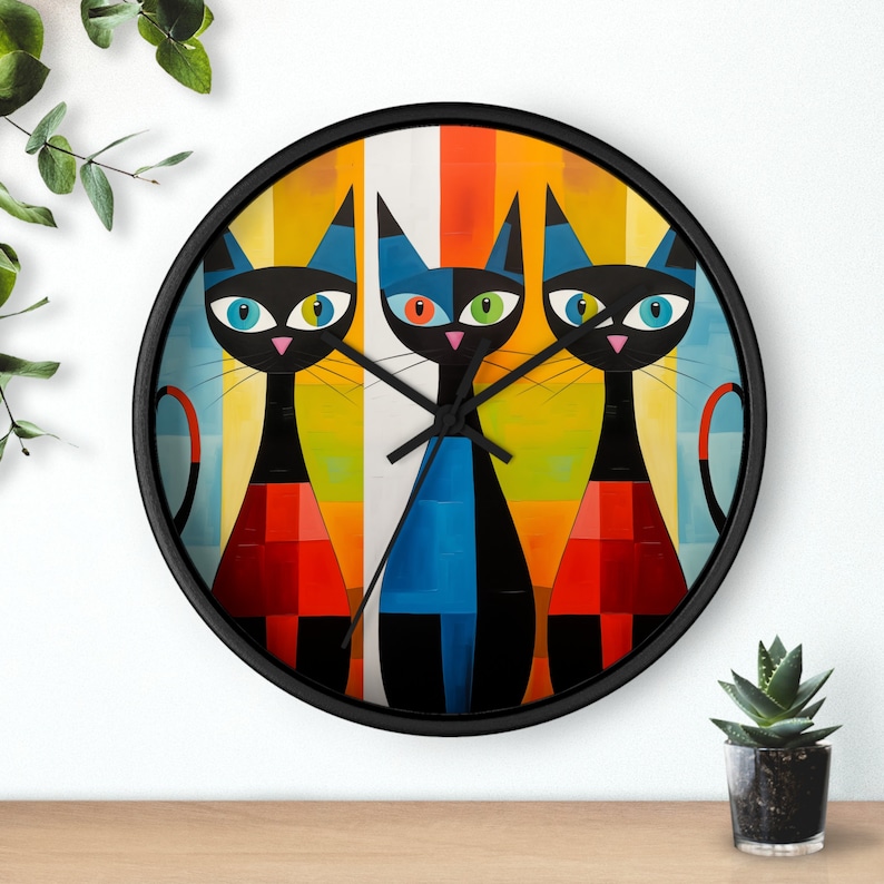 Gift for Cat Lover, Cat Wall Clock, Cat Clock, Retro Cat Clock, Cat Gift, Cat Gift Idea, Cute Cat Gift, Cat wall art, Retro Clock, Cat Owner image 1