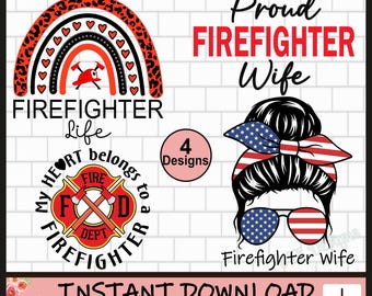 Firefighter Wife, PNG, Tshirt Design, Female Firefighter, Sublimation, Firefighter Design, Clipart, Firefighter Bundle, Digital Design,