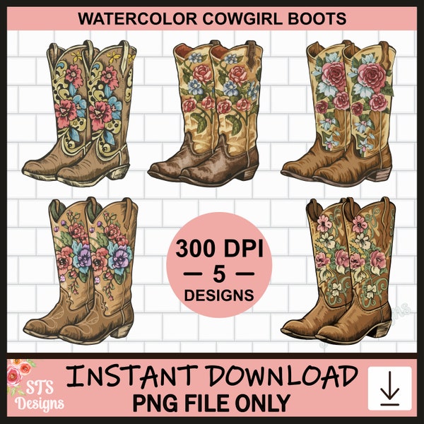Cowboy boot Design, Watercolor Boots, Womens boots, Cowgirl, Cowgirl PNG, Boots Bundle, Cowboy Boots Sublimation, Boots Clipart, commercial