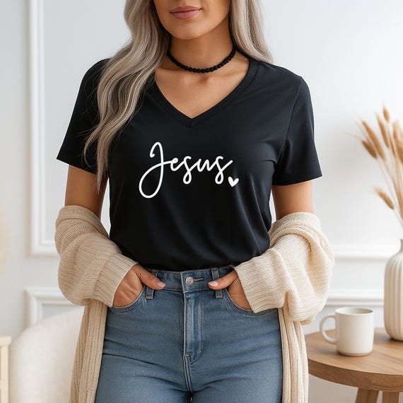 Jesus Shirt Vneck, Jesus Tshirt, Vneck, V-neck, Jesus Tee, Christian Tees, Christian Tshirt, Christian Shirt for Women