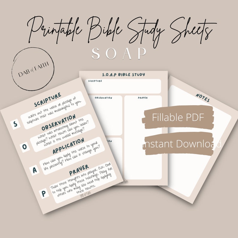 SOAP Method Printable Bible Study Sheets, Digital Download, Editable