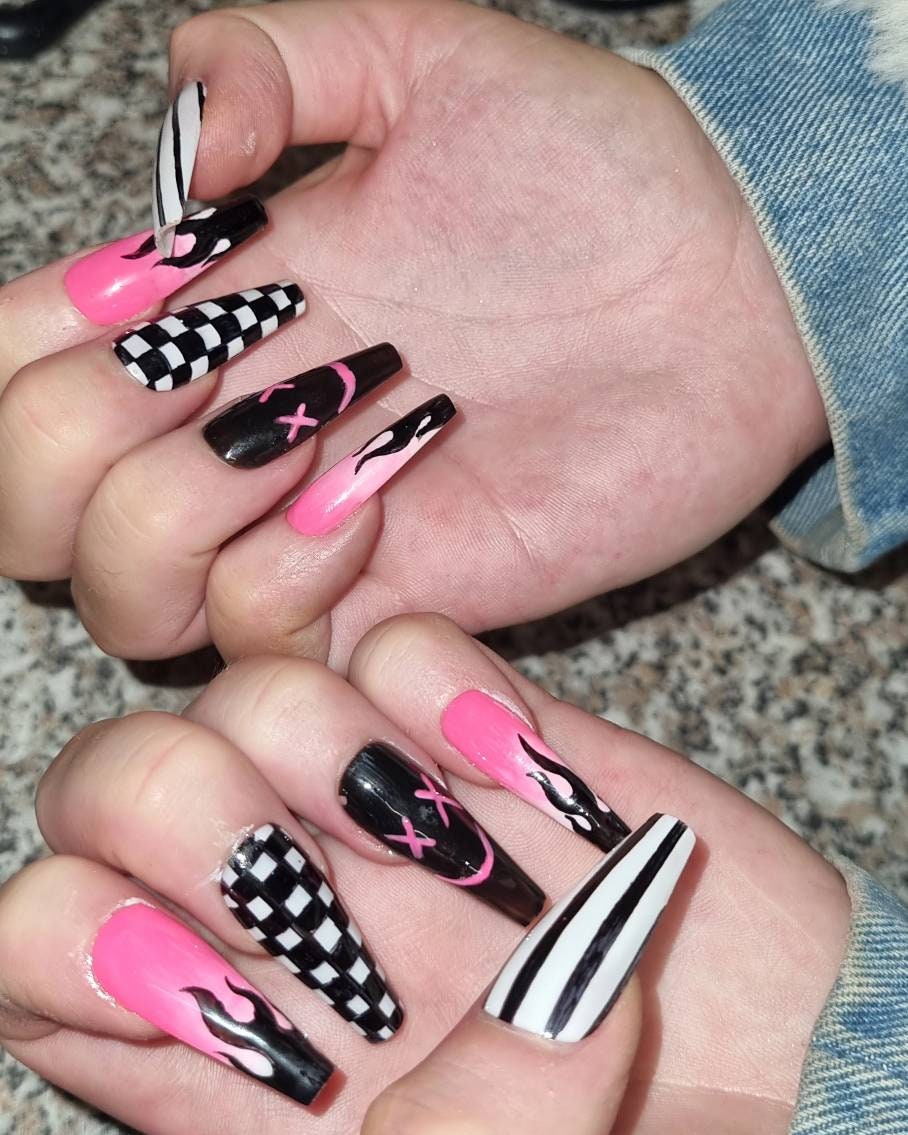 Pink Flame Nails - Etsy