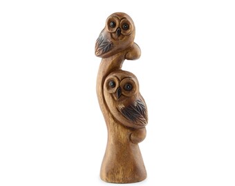 Owl Decor Owl Gifts for Women and Owl Lovers - Owl Figurine Wood Owl Statue Figure - Cute Owl Decorations for Home - Owl Sculpture Ornament