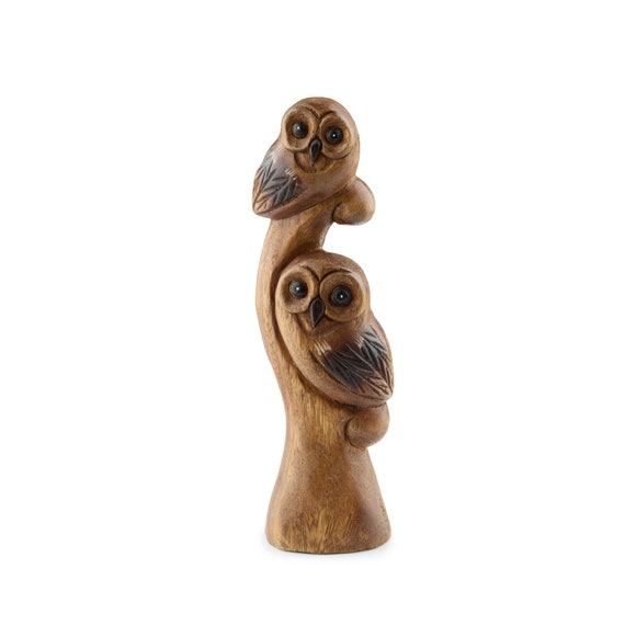 Owl Decor Owl Gifts for Women and Owl Lovers - Owl Figurine Wood Owl Statue Figure - Cute Owl Decorations for Home - Owl Sculpture Ornament
