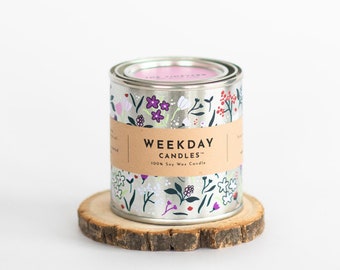 Soy Wax Hand Poured Candle | Colorful Fun Paint Tin Candle | The Vineyard | Grapefruit Pomegranate Fruit Blossom | Crackling Wood Wick
