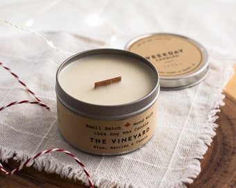 Soy Wax Hand Poured Candle | Cozy Cabin Aesthetic Candle | The Vineyard | Grapefruit Pomegranate Fruit Blossom | Crackling Wood Wick Candle