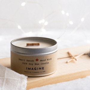 Soy Wax Hand Poured Candle | Cozy Cabin Aesthetic Candle | Imagine | Sophisticated Vanilla Liqueur & Oak | Crackling Wood Wick Candle