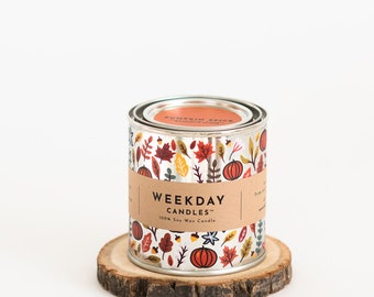 Soy Wax Hand Poured Candle | Colorful Paint Tin | Pumpkin Spice | Rich Cream, Coffee and Pumpkin Scented Candle | Crackling Wood Wick