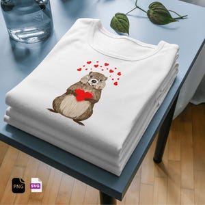 Impressão digital do Dia dos Namorados da Marmota | Arte de animais fofos | Coração - Marmota | Decoração do Dia dos Namorados | Camiseta para amantes de animais