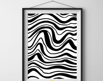 Black White Abstract Line Art Print, Geometric Room Decor (Digital Download)