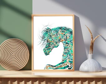 Arabic Calligraphy Horse Print, Modern Elegant Decor (Digital Download)