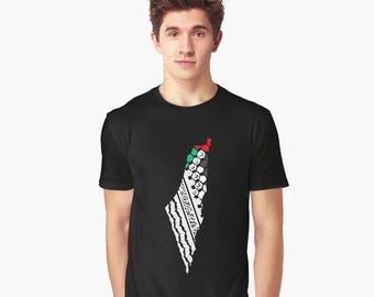 Palestine Flag Map T-Shirt Design – Arabic Calligraphy (PNG)