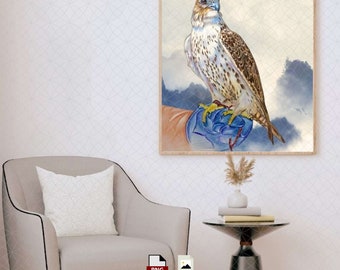 Falcon Digital Art Print | Hand-Drawn Wildlife Illustration (Digital Download)