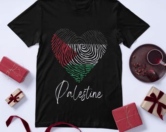 Palestine Flag Heart T-Shirt Design – Arabic Calligraphy (PNG)