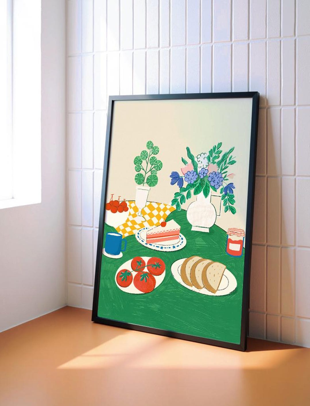 kitchen print - art for kitchen -colourful kitchen... Food Art Print – Colorful Kitchen Wall Decor, Retro Food Illustration ...