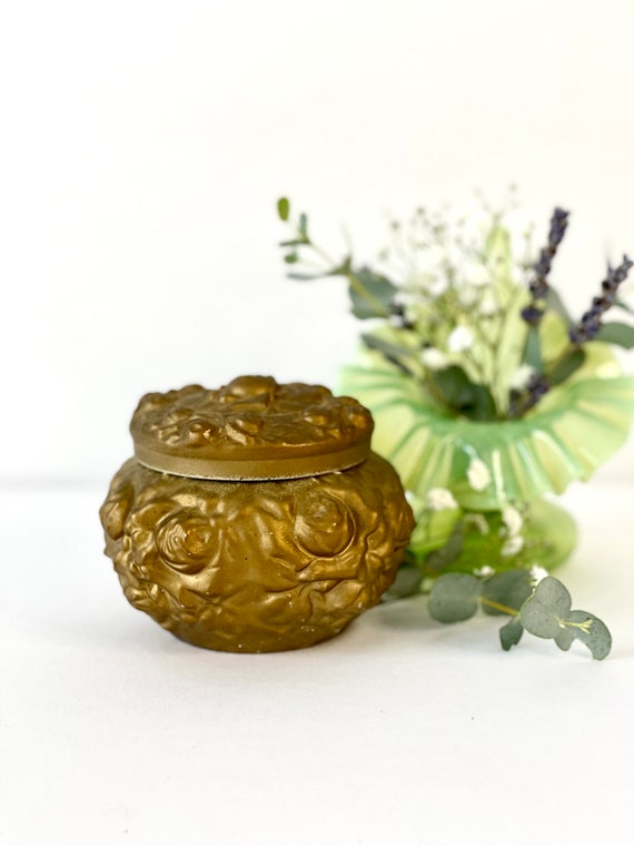 Vintage Gold, Lidded Porcelain Trinket Dish, 1920… - image 1