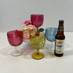 Vintage Bartlett Collins Goblets, Beer Goblets, MCM, Cranberry, Blue, Yellow