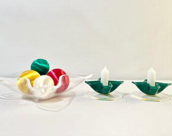 Retro Acrylic/Lucite Candle Holder and Bowl, MCM, Retro, Lucite Candle Holder, Lucite Decorative Bolw