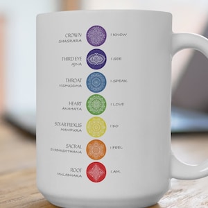 Spiritual Mug, Moon phases, Daily Affirmations, Yoga Mug, witch mug, witchy gift, Yogi energy, Chakra system, Protect your energy,moon mug