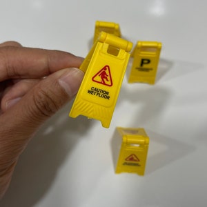 Miniature Mini Floor warning caution sign, yellow sign, Dollhouse Miniatures, Dollhouse decoration, decor (Set 1)