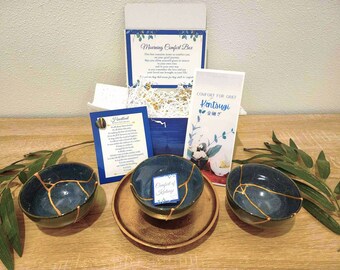 Kintsugi Classic Comfort Grief Box| Grief Care Package | Sympathy Gift | Sorry for Your Loss | Mourning Comfort Box | Blue Gold Kintsugi