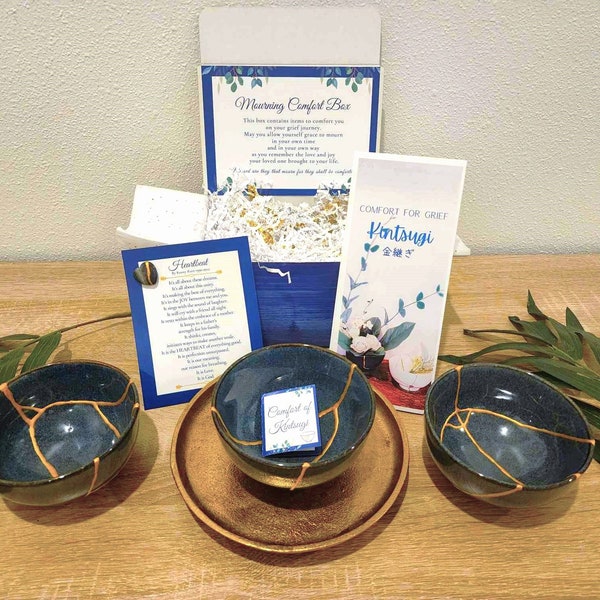 Kintsugi Classic Comfort Grief Box| Grief Care Package | Sympathy Gift | Sorry for Your Loss | Mourning Comfort Box | Blue Gold Kintsugi