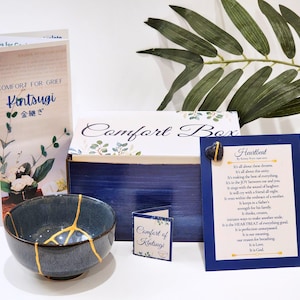 Kintsugi Sympathy Gift Box| Kintsugi Grief Comfort Box | Kintsugi Blue Bowl  | Grief Care Package | Memorial Gift | Bereavement