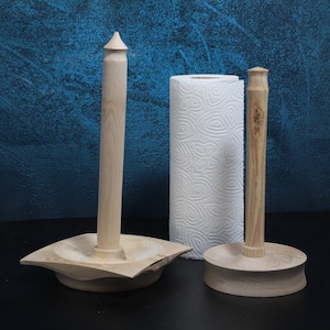 Hand-turned kitchen roll stand made of solid wood