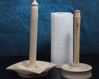 Hand-turned kitchen roll holder made of solid wood