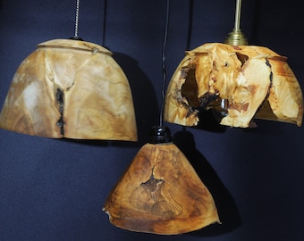 Turned lampshades made from apple tree root, a hand-turned retro wooden unique item