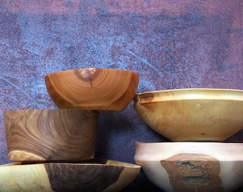 Salad bowls, wooden bowls made of various woods walnut, maple, ash, cherry hand-turned unique pieces