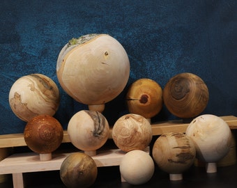 Large wooden balls / sculptures / different woods and sizes / turned