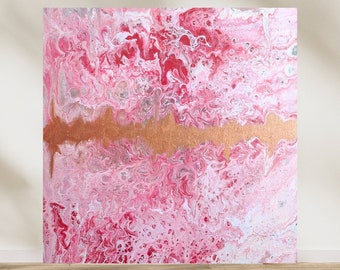 Acrylic art, abstract, original, unique, timeless, cast acrylic, red, pink, white, gold, strawberry ice cream, ideal as a gift