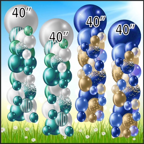 Yard Card Lawn high quality Decor: Blue and Silver Gold Balloons RA603