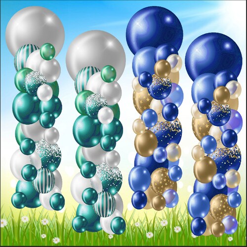 Yard Card Lawn high quality Decor: Blue and Silver Gold Balloons RA603
