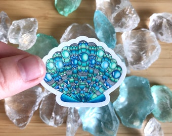 Seashell Mandala Clear Vinyl Sticker, 2x2 in