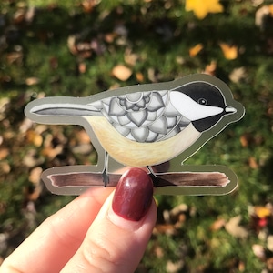 Clear Chickadee Mandala Vinyl Sticker, 3x1.5 in