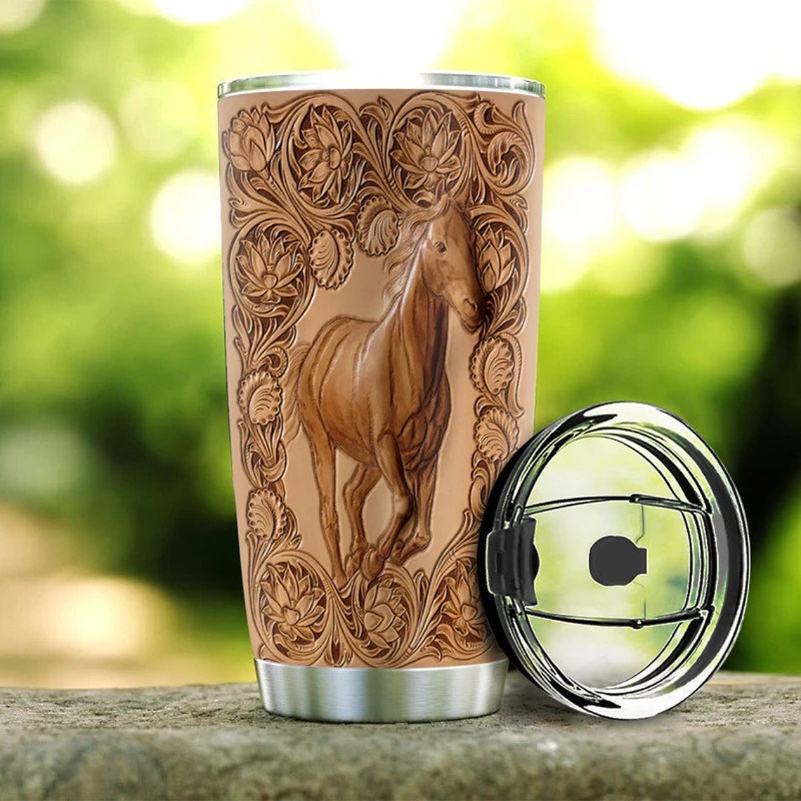 Personalized Running Horse Wood Style Stainless Steel Tumbler Etsy