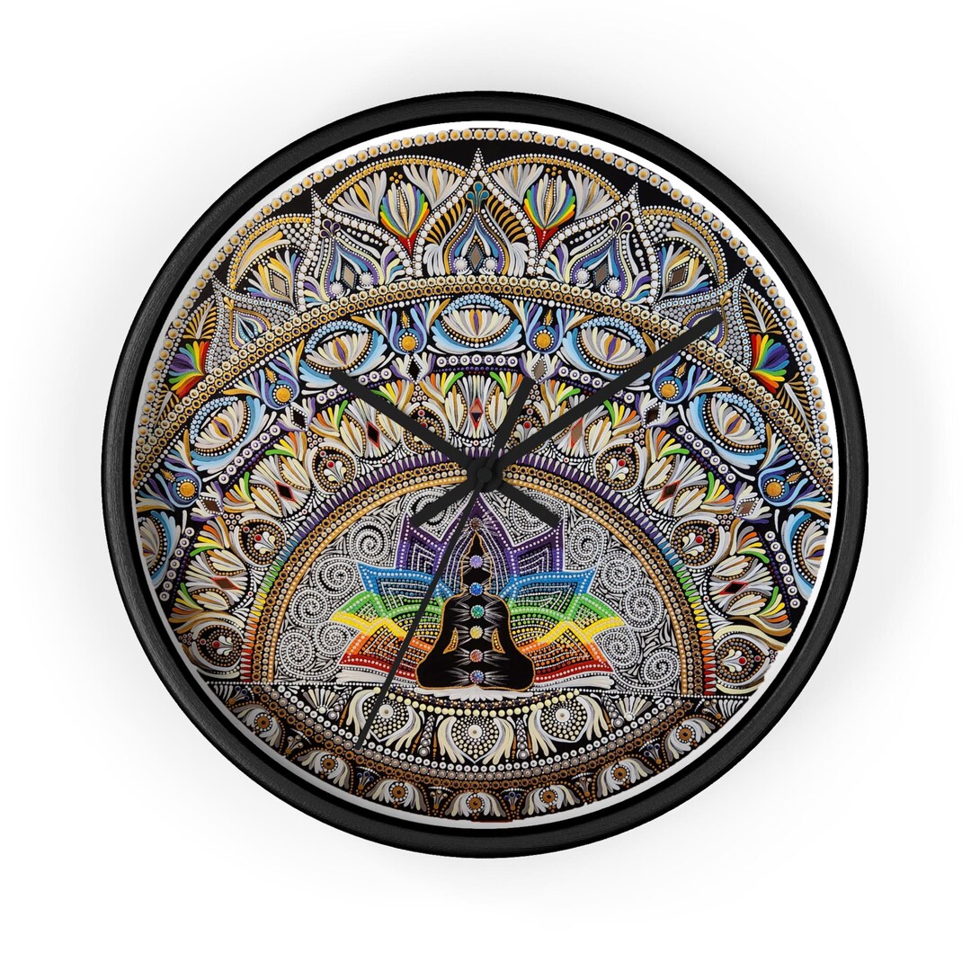 Meditating Clock Sacred Geometry Mandala Wall Clock, Meditation Chakra Wooden Clock ...