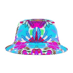 Chapéu Bucket Floral Vibrante, Chapéu Boho de Verão, Acessório para Festivais, Chapéu de Praia, Presente para Ela, Estilo Único