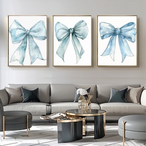 Adorable Light Blue Bow Watercolor Wall Art | Minimalist Wet-on-Wet Painting | Digital Download