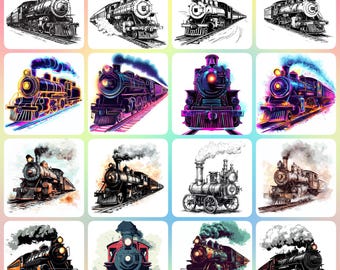 Steam Trains Clip Art 40 JPGs - Digital, Journaling, Watercolour, Wall Art, Commercial Use - Digital Download