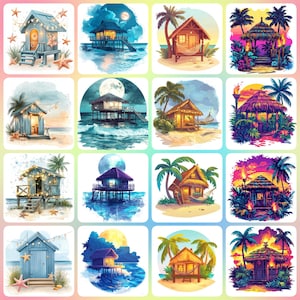 36 High Quality JPG Beach Hut Clipart, Digital Download, Card Making, Clipart, Digital Paper Craft, Junk Journal, Sublimation