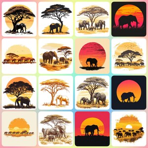 32 JPGs High Quality Designs of Serengeti Elephants Clip Art - Digital Print, Watercolour, Wall Art, Commercial Use - Digital Download