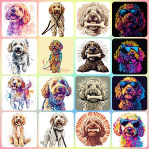 32 JPGs High Quality Designs of Labradoodle Dog Breed Clip Art - Digital Print, Watercolour, Wall Art, Commercial Use - Digital Download